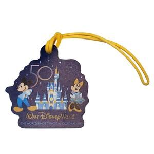New Walt Disney World 50th Anniversary Luggage Tag with Cord Mickey Minnie